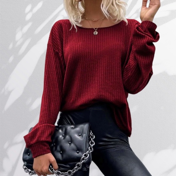 Red Open Back Waffle Knit Reversible Top NEW - Picture 4 of 7